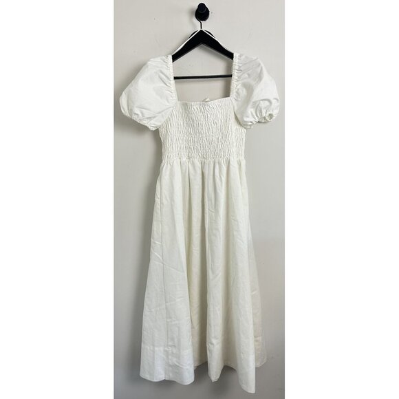 ASTR the Label Bow Detail Smock Bodice Cotton Blend Dress in White Size Medium - Picture 5 of 8